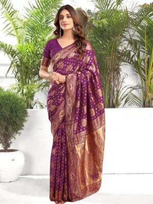 Magmina Embellished Banarasi Silk Blend Saree(Purple)