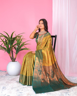 jayant creation Self Design, Woven Daily Wear Silk Blend, Jacquard Saree(Yellow)
