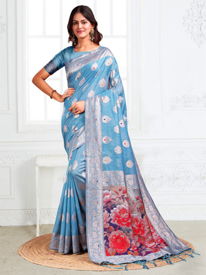 ASTITA Self Design Bollywood Linen Saree(Light Blue)