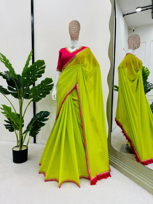 RK Creation Solid/Plain Bollywood Georgette Saree(Light Green)
