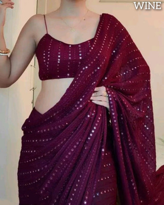RK Creation Embroidered Kota Doria Georgette Saree(Purple)