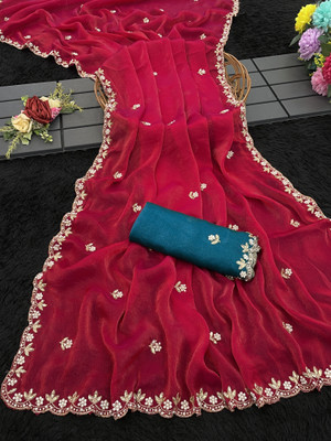 Zari and Ziba Embroidered Bollywood Jimmy choo Saree(Red)