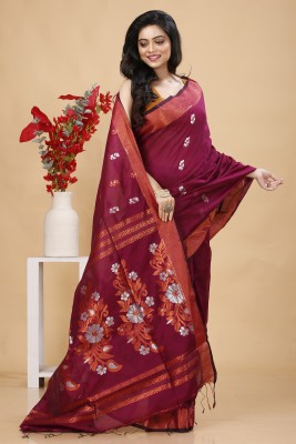 Bong ButiQ Woven Handloom Cotton Silk Saree(Magenta)