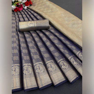 MM VENTURE Woven Dharmavaram Tissue Saree(Blue)