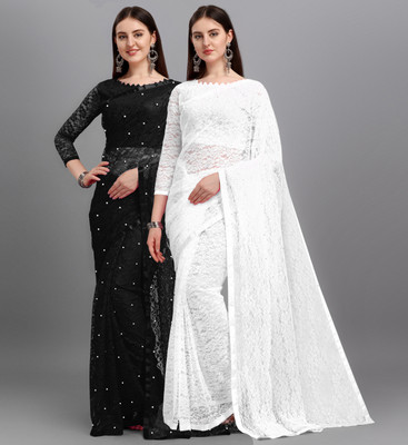 LOROFY Self Design Bollywood Net Saree(Pack of 2, Multicolor)