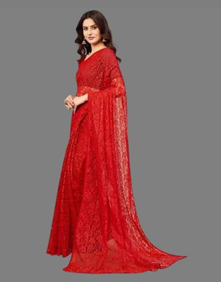 Fashion Field Self Design Bollywood Net Saree(Red)