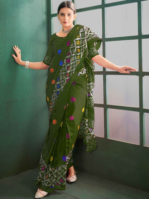 Moda Rapido Printed Daily Wear Pure Cotton Saree(Green)