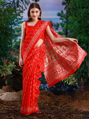 Sareemall Printed Daily Wear Silk Blend Saree(Red)