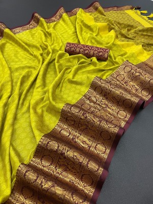 WILLMAKE Self Design Bollywood Jacquard, Art Silk Saree(Yellow, Maroon)