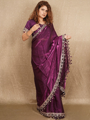 ANOUK Embellished Saree with Attached Blouse Organza Saree(Red)