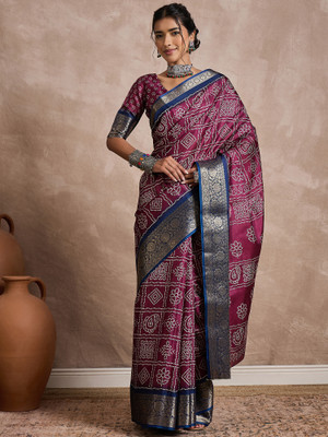 Sareemall Printed Chinnalapattu Silk Blend Saree(Magenta)