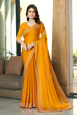 zamuna Solid/Plain, Self Design Daily Wear Georgette Saree(Yellow)