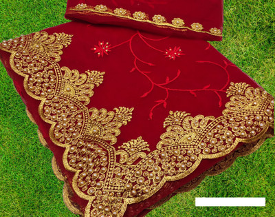 MIYANIFAB Embroidered Bollywood Net Saree(Red)