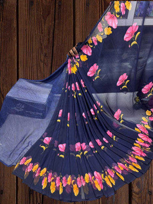 HouseOfCommon Embroidered Bollywood Georgette Saree(Blue)
