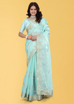 AVIRAT DESIGNER STUDIO Embroidered Bollywood Georgette Saree(Light Blue)