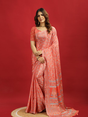 A V M PRINTS Printed Bollywood Crepe Saree(Red)
