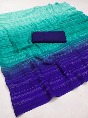 Anand Sarees Embellished, Ombre Daily Wear Satin Saree(Light Blue, Blue)