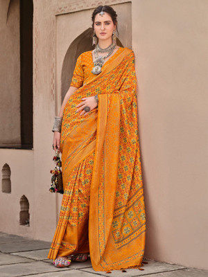 ANOUK Printed Banarasi Silk Blend Saree(Mustard)