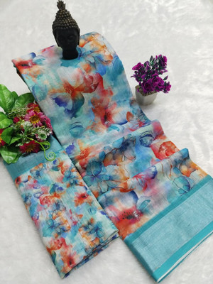 Gajal Digital Print Kanjivaram Pure Cotton, Cotton Linen Saree(Multicolor)