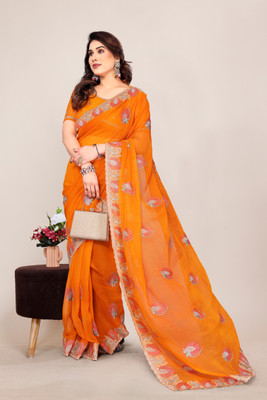 SHUBHDRASHTI NX Embroidered Bollywood Silk Blend Saree(Gold)