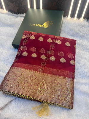 Divastri Embellished Banarasi Organza Saree(Maroon)