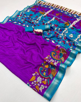 SDGRATITUDE Floral Print, Paisley, Printed, Woven, Embellished Daily Wear Cotton Blend, Viscose Rayon Saree(Purple)
