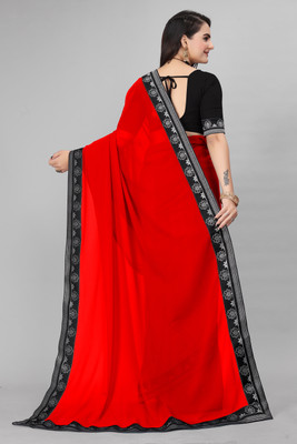 YP CREATION Solid/Plain Daily Wear Georgette Saree(Red)