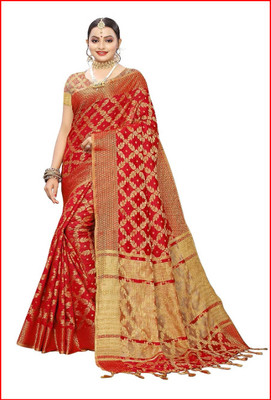 bleieroswaldo Self Design Bollywood Cotton Linen Saree(Orange)
