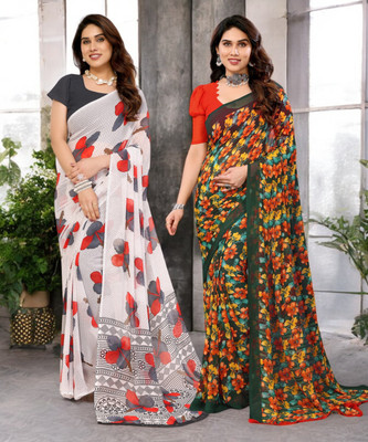 Divastri Printed Bollywood Georgette Saree(Pack of 2, Multicolor)