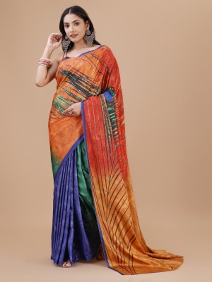 Indian Fashionista Digital Print Bollywood Crepe Saree(Orange)