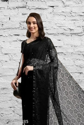 SwiftStyle Solid/Plain Bollywood Net Saree(Black)