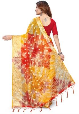 KOTHARI LGF Embellished Bandhani Organza Saree(Red, Yellow)