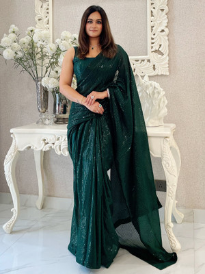 Divastri Embellished Bollywood Georgette Saree(Green)