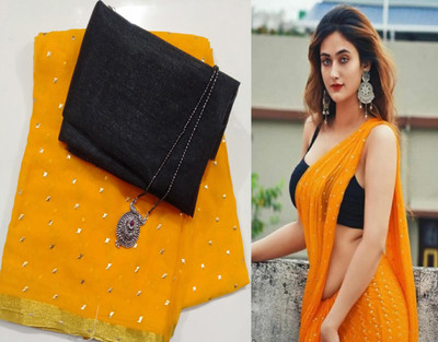 REDFISH Embellished Bollywood Chiffon Saree(Yellow)
