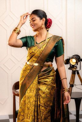 Dhruvil Impex Self Design Banarasi Jacquard Saree(Beige)