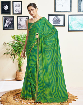 all about you Printed, Embroidered, Embellished Bollywood Georgette Saree(Green, Yellow)