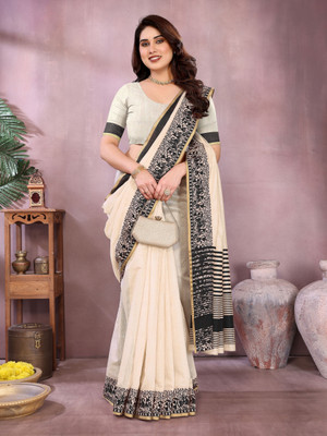 Soor Panchi Solid/Plain Banarasi Cotton Silk Saree(Black)