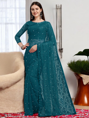 NEXAA Self Design, Embellished Bollywood Net Saree(Blue)