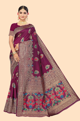 Divastri Woven Banarasi Silk Blend Saree(Purple)