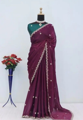 Zari and Ziba Embroidered Bollywood Chiffon Saree(Maroon)