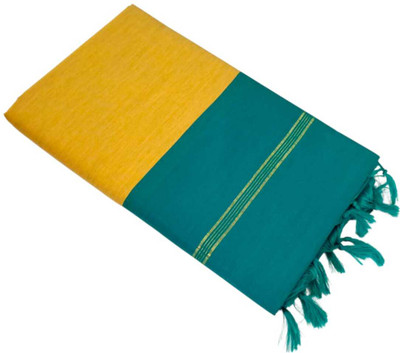 sri amman sarees Solid/Plain Gadwal Cotton Blend Saree(Mustard)