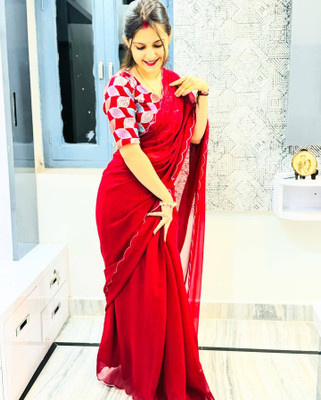 RK Creation Embellished Ikkat Georgette Saree(Red)