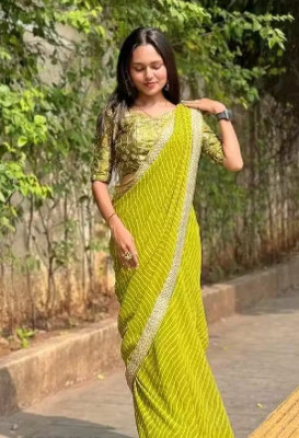 Pranjal Geometric Print Bandhani Georgette Saree(Green)