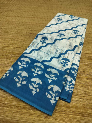 Sayak Creation Printed Chanderi Cotton Blend Saree(Blue)