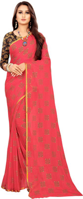 Aardiva Printed Daily Wear Chiffon Saree(Pink)