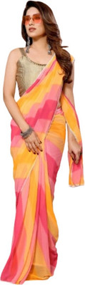 JATADHAR FAB Digital Print Ready to Wear Georgette Saree(Gold)