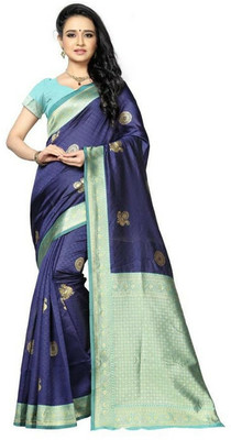 SHWENILA Solid/Plain Assam Silk Pure Silk Saree(Blue)