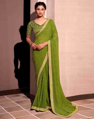 YARITZA FASHION Printed, Embroidered Bandhani Georgette Saree(Green)