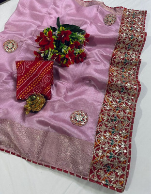 Dhanlaxmi Creation Embroidered Daily Wear Cotton Blend Saree(Pink)