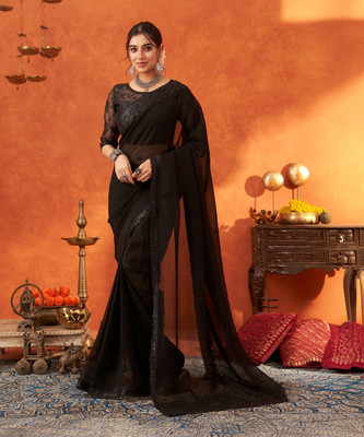 Sareemall Embellished Bollywood Chiffon Saree(Black)